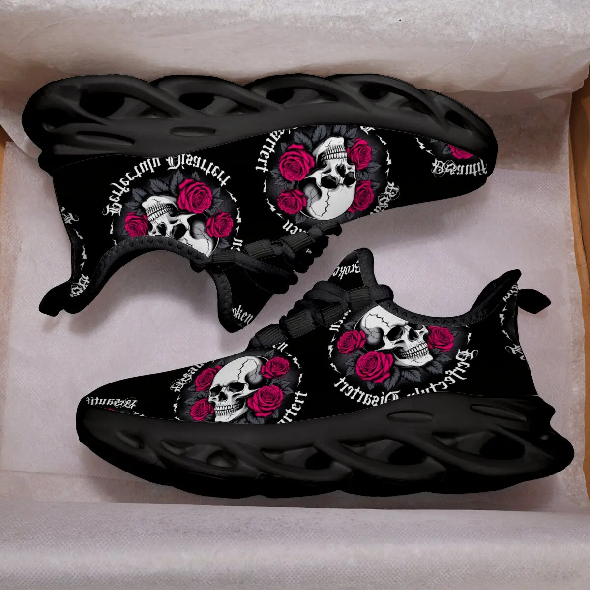 

Kid Girls' Running Shoes Skull Pink Roses Print Casual Sneakers Lightweight Children's Sneakers Non-slip School Chunky Sneakers
