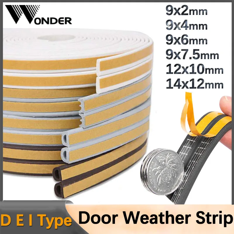 DEI Type Door Weather Strip Self-Adhesive Rubber Seal Foam Tape Glass Window Anti-collision Dustproof Soundproof Insulated Strip