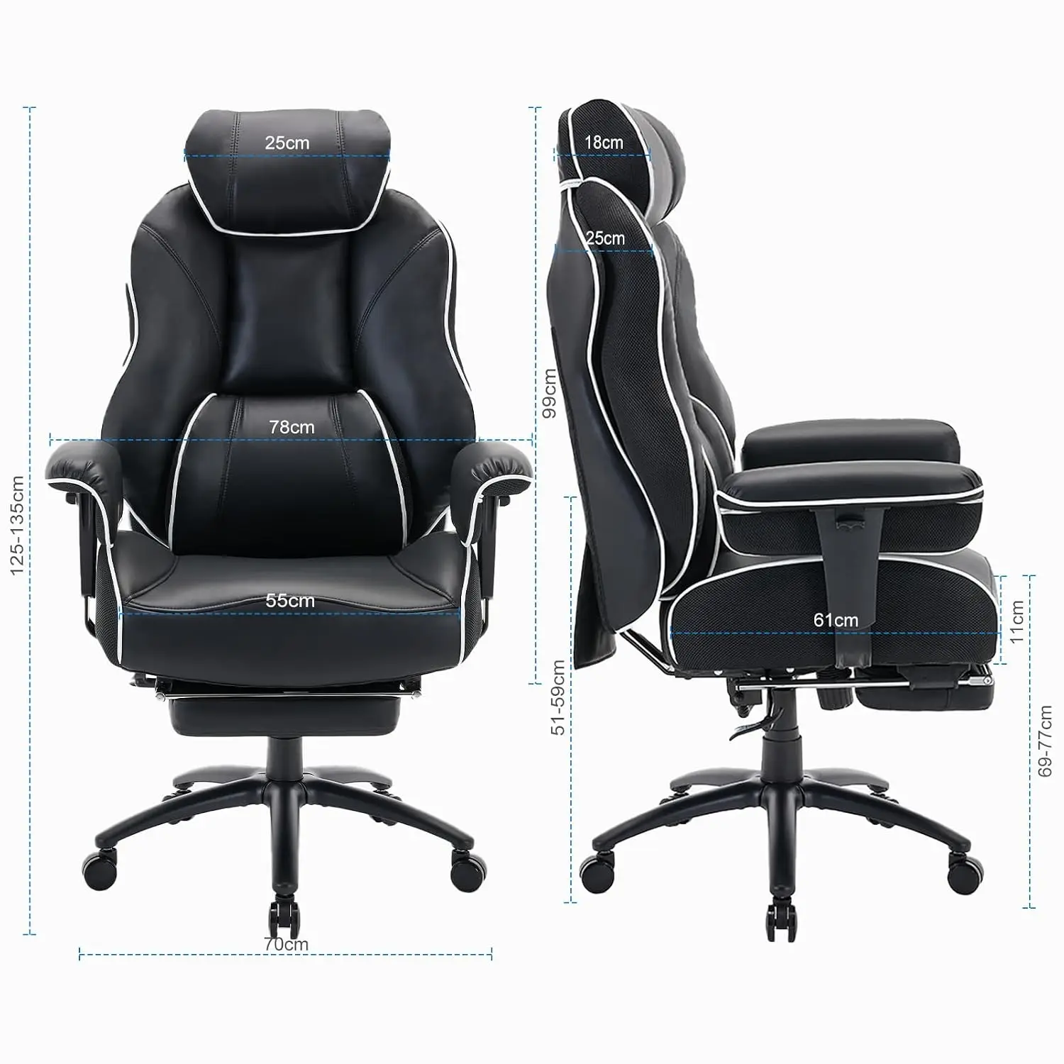 DJWang Big and Tall Office Chair with Foot Rest, High Back Executive Office Chair, PU Leather Ergonomic Chair with Lumbar Suppor