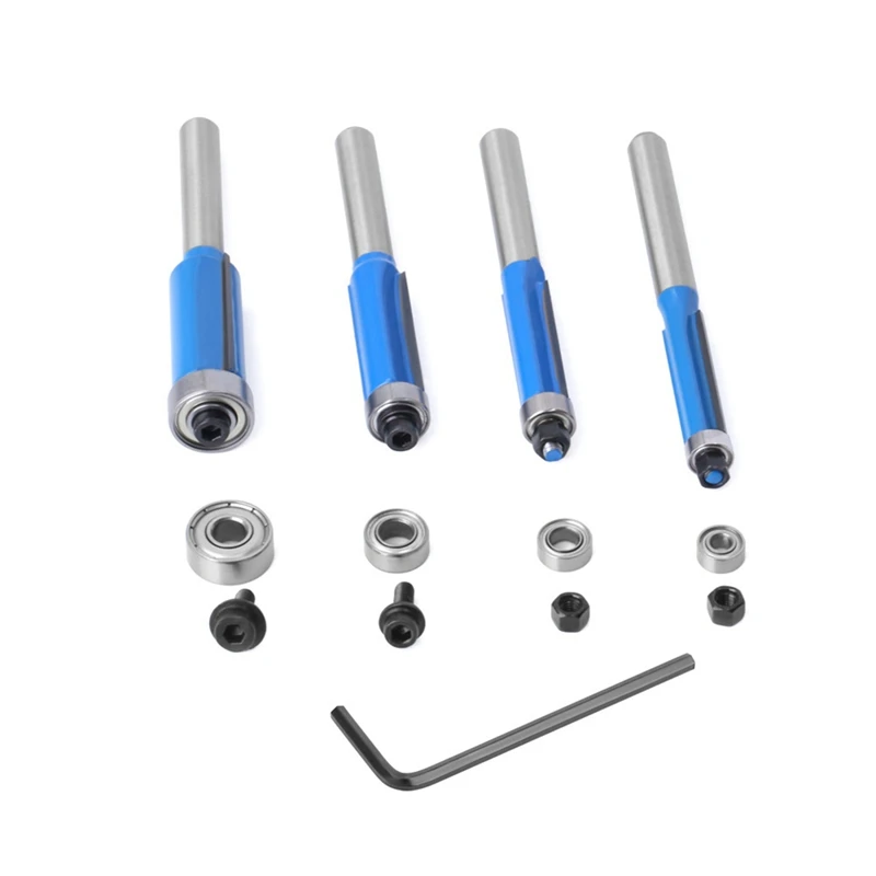 플러시 트림 라우터 비트 1/4 생크, 4 패턴 플러시 트림 라우터 비트, 2 임팩트 비트 포함, 10 개