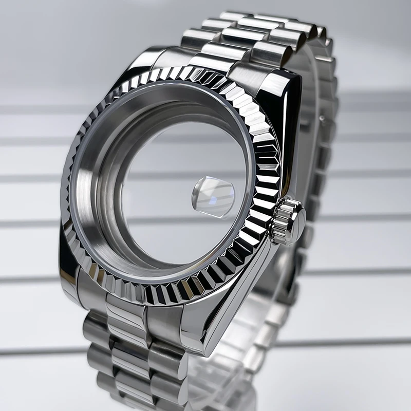 39mm NH35 Gehäuse DJ Lünette Edelstahl Präsident Armband Saphirglas für Seik Mod Teile Fit NH35 NH36 Uhrwerk Uhrengehäuse – Detail 8