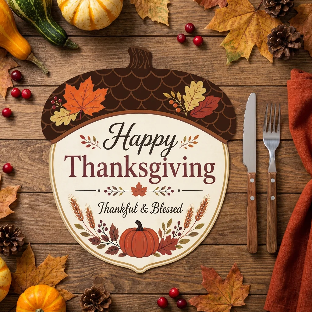 20/50pcs acorn-shaped Thanksgiving paper placemats, autumn holiday western food placemats, suitable for dinner