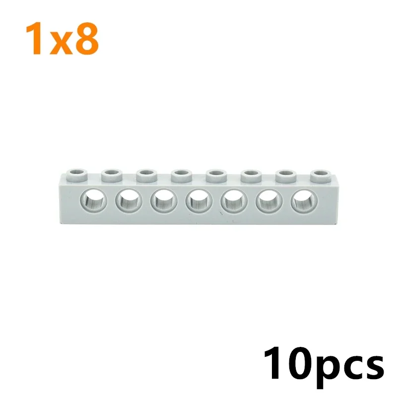 MOC Teile 10PCS Bausteine 1x8 mit 7 löcher Perforierte Ziegel Baut Partikel Lange Strahl 3702 Technische Spielzeug für Kinder