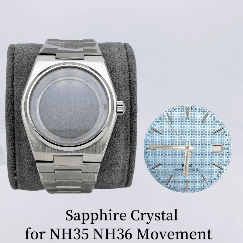 40 مللي متر حافظة فضية سوار فولاذي لعلبة مشغل PRX المعدلة NH35 NH70 NH36/72/4R/7S حركة زجاج الياقوت من خلال القاع بدون شعار