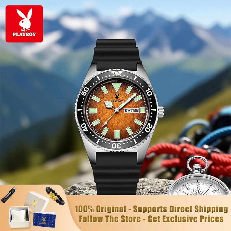 

PLAYBOY 3116 Brand original authentic silicone strap double calendar luminous fashion men's quartz watch