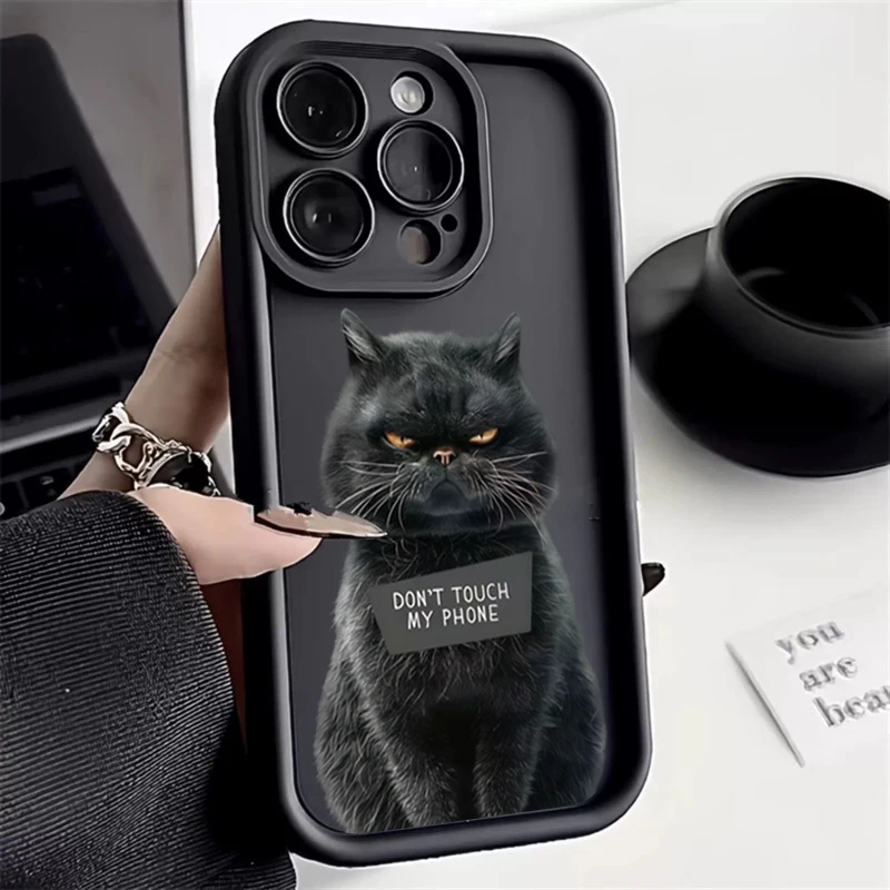 Cute Black Cat Silicone Soft Phone Case For iPhone 17 Pro Max 16 Pro 15 14 13 12 11 17 Air 16E XS Max X XR 7 8 Plus SE2 Cover - náhled 2