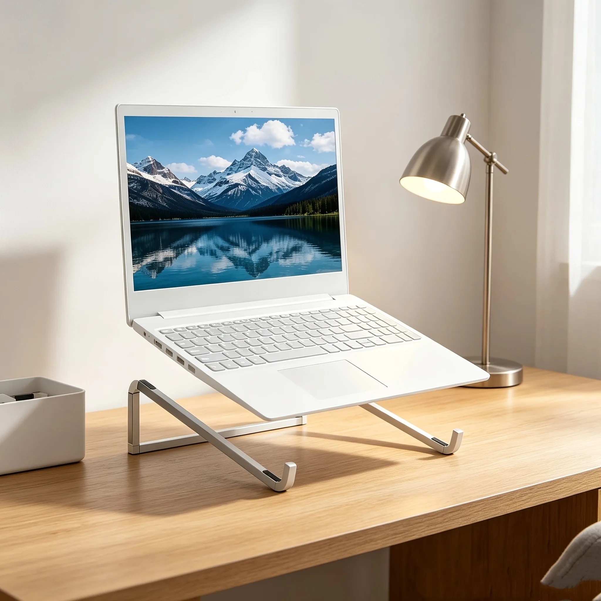 Heavy-Duty Silver Foldable Laptop Stand, Suitable for Both Home and Office Use, Laptop Stand with Ventilation for the Standpipe