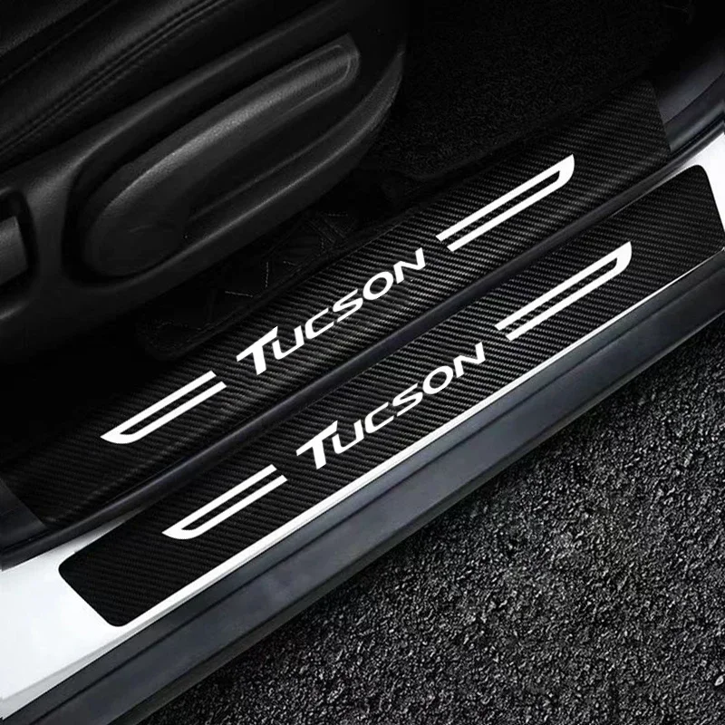 Carbon Fiber Car Front Rear Door Threshold Stickers for HYUNDAI TUCSON Trunk Sill Protect Strip Durable Decals Accessories