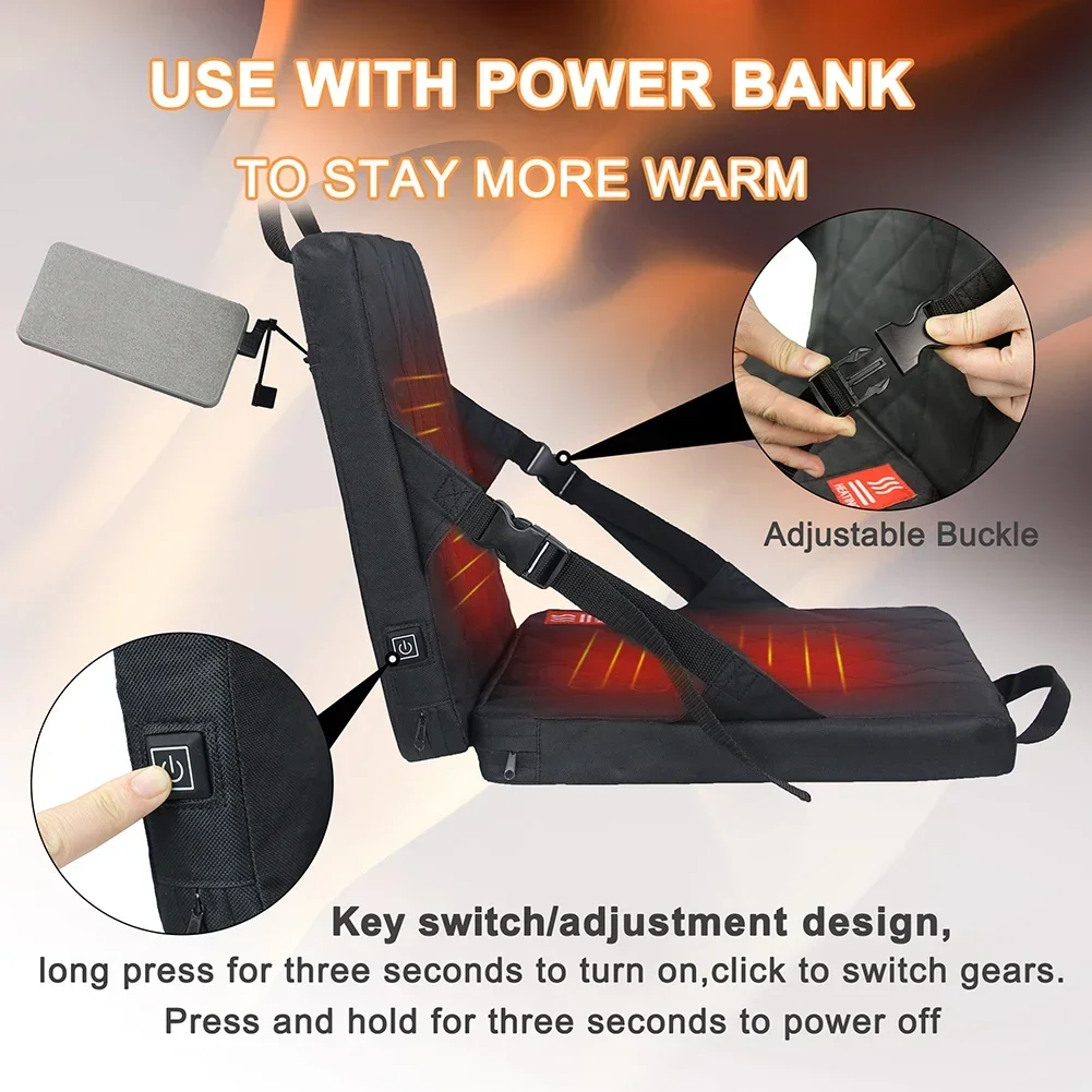 Winter Supplies USB Charging Backrest Cushion Portable Heated Chair CushionWith Pocket 3 Speed Temperature Control For Camping