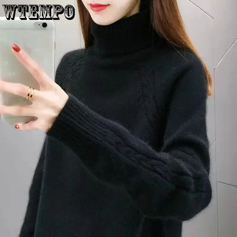 WTEMPO Sweater Women\'s Turtleneck Knitwear Pullover Solid Long Sleeve Fluffy Trending Jumper Autumn and Winter Knitwear Top