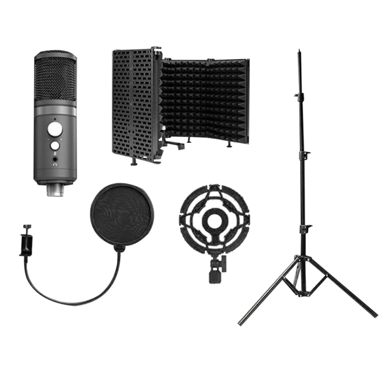 

Microphone + Floor Stand + Sound Insulation Cotton + Plastic Shockproof Frame + Blowout Net Set