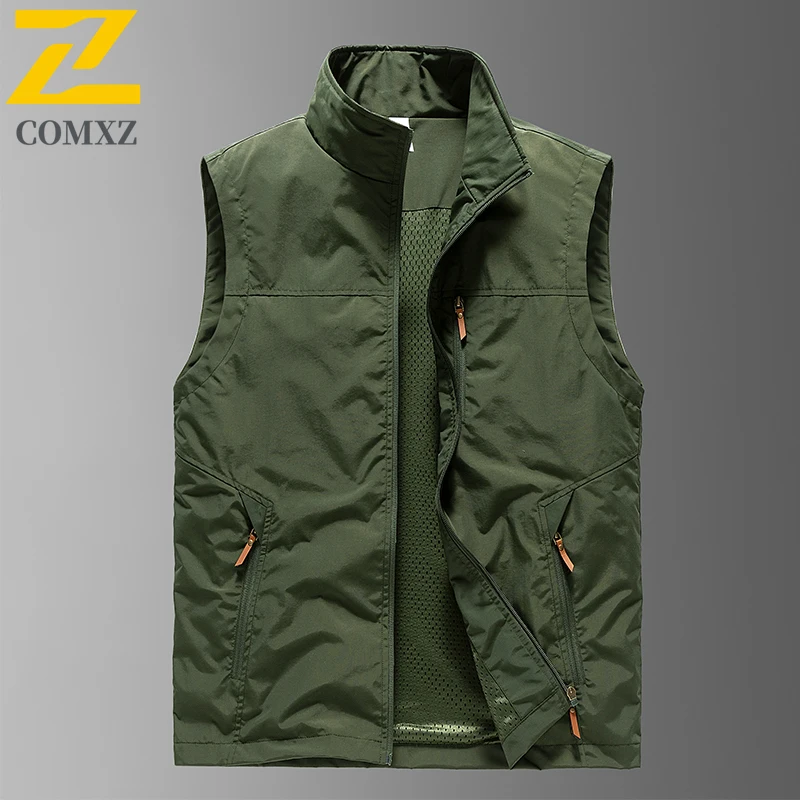 Men Sleeveless Vest Outdoors Camping Fishing Many Pocket Gear Waistcoat Jacket Men Leisure Fashion Zipper Workwear Vest 2025 New