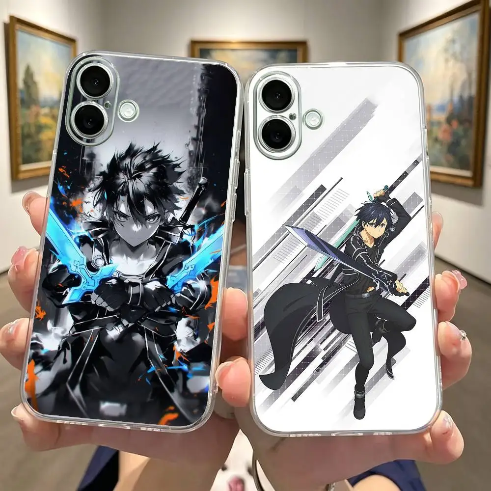 

Insane Anime Kirito S-sword Phone Case For iPhone 17 16 15 14 13 12 11 Mini Pro Max Plus Transparent Shockproof Cover