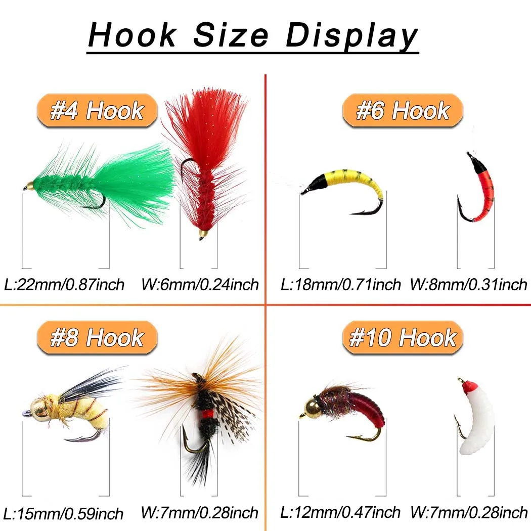 24-117Pcs Fly Fishing Flies Assortment Waterproof Fly Box Dry/Wet Flies Nymphs Flies Streamer Flies Trout Bass Fishing Lure