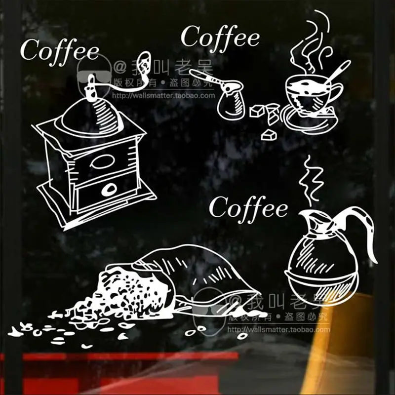 Coffee Shop Sticker Bean Milk tea Decal Cafe Cup Poster Vinyl Art Wall Decor Mural Decoration Break Bread Coffee Glass Decals