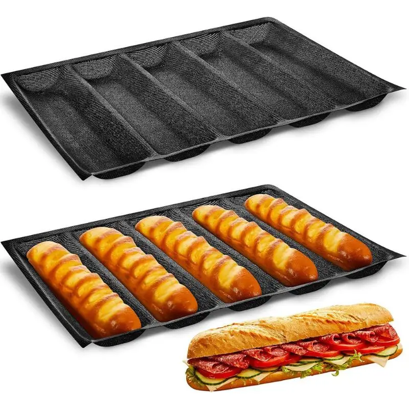 Silicone Baguette Pan-Non-Stick Perforated French Bread Pan Forms Hot Dog Molds Baking Liners Mat Bread Mould