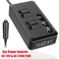 Car Power Inverter 12V to 110V 220V 200W 400W Peak 2 USB 2 Type C 25W Ports Dual LED Display 8 Protections Quiet Efficient for C