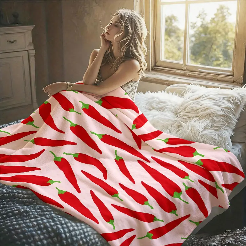Red Chili Peppers Flannel Blanket Warm Soft Halloween Christmas Decorative Couch Warm Cozy All-Season Gift