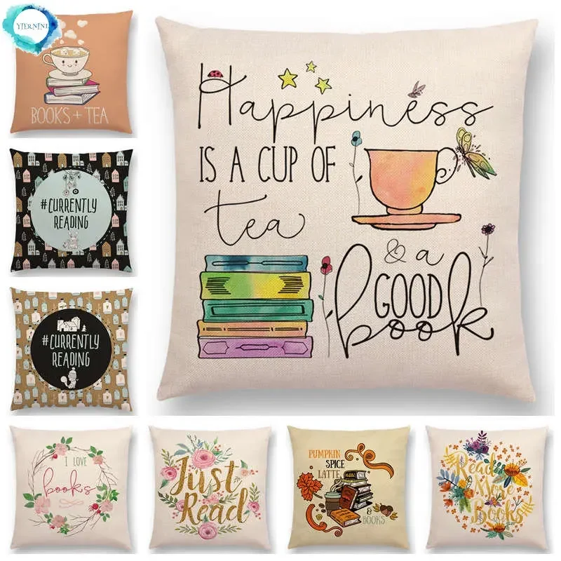 

Enjoy Life Reading Books Sofa Pillow Case Good Time Gorgeous Words Decorative Letters Cushion Cover Tea Time