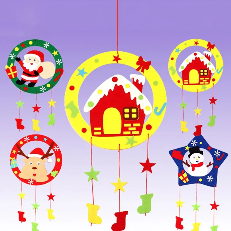 Children DIY Handmade Craft Kits Christmas Wreath Decoration Kids Creative Materials Kits Puzzle Craft Educational Toy Xmas Gift