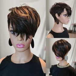 Short Pixie Cut Wig Human Hair with Bangs for Black Women 150% Density Brazilian Remy Hair Easy to Wear Short Machine Made Wig