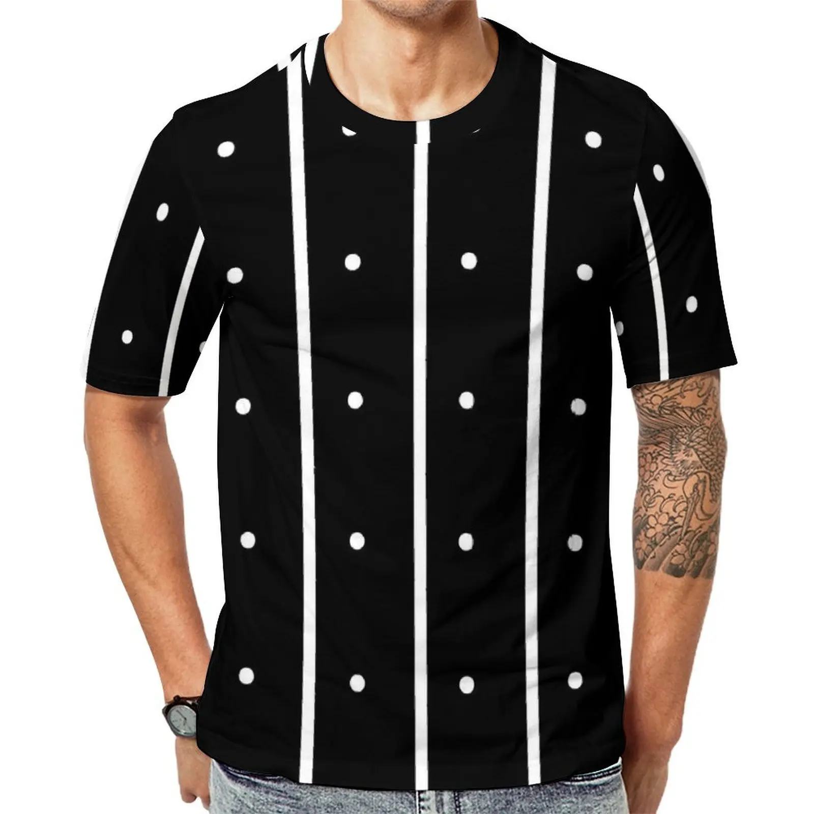 Striped Polka Dot T Shirt For Man Retro Black White Design O Neck T Shirts Summer Fashion Tops Short Sleeve Kawaii Oversize Tees