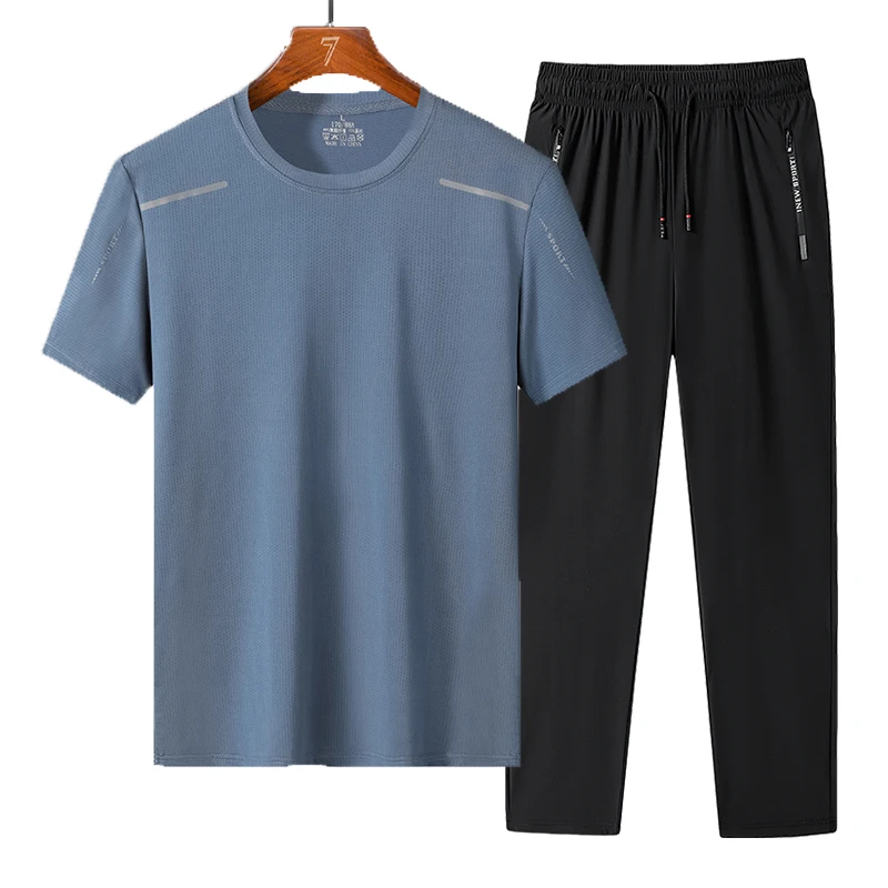 

2025 Quick Dry High Quality Ice Silk Running Sets Men's Joggers Tracksuits Breathable Training Clothing Suits Sport Sportswear