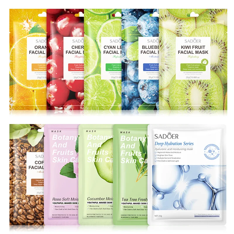 5Pcs Botanical Fruit Sheet Masks, Facial Skincare Mask Set for Home Spa, Self-Care Routines, Relaxation and Travel