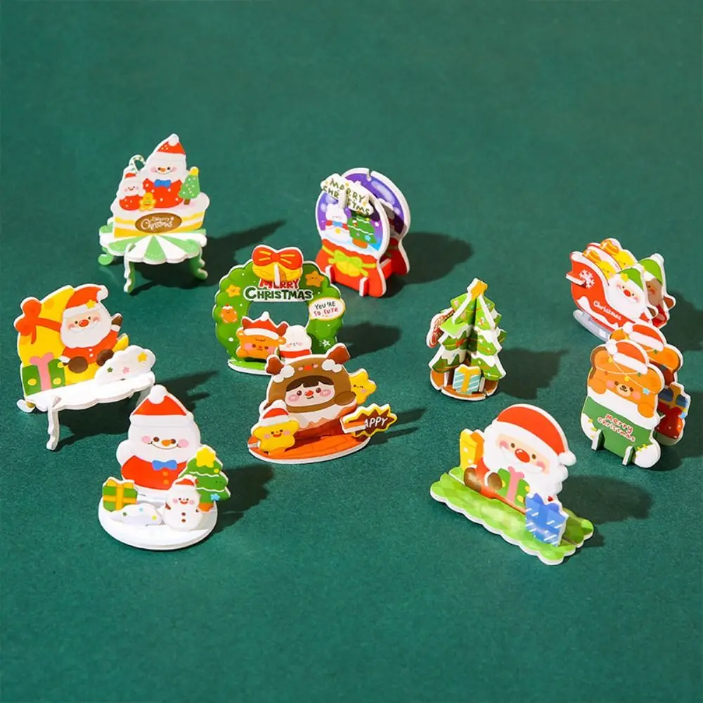 Bear Santa Claus Christmas 3D Puzzle Christmas Tree Snowman Kids Xmas Arts Puzzle Safety Reindeer DIY Mini Christmas Tree Gifts