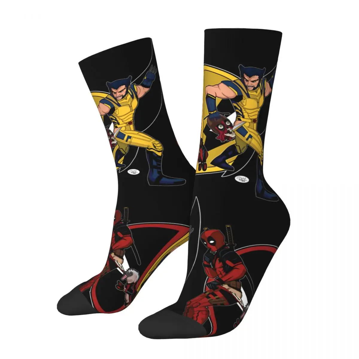 Funny Crazy Sock for Men Popular Movies Hip Hop Vintage Deadpool & Wolverine Happy Seamless Pattern Printed Boys Crew