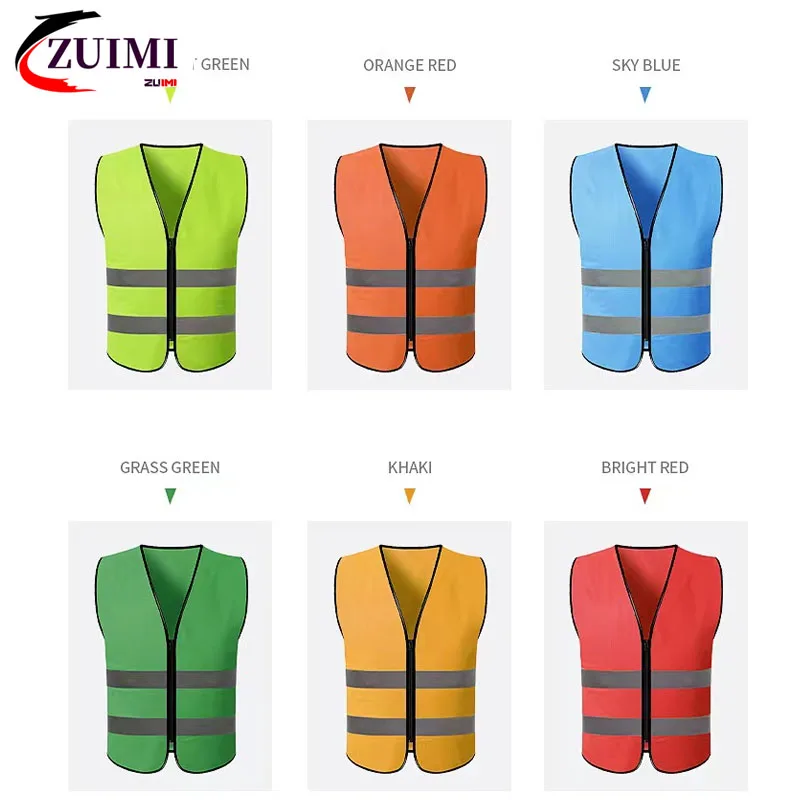 

Защитный жилет высокой видимости со светоотражающими полосками и молнией спереди, высокая видимость и безопасность, дышащий полиэфирный материал