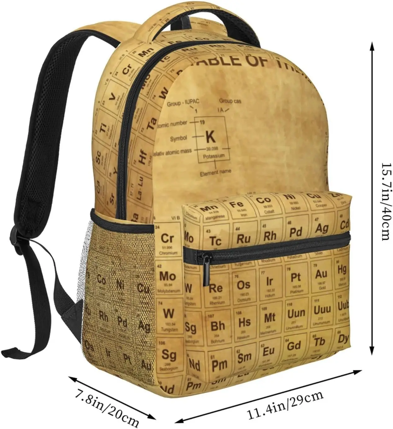 Periodic Table of Elements Backpack, Vintage Design with Chemical Symbols, for Science Lovers, Students, Ideal for School