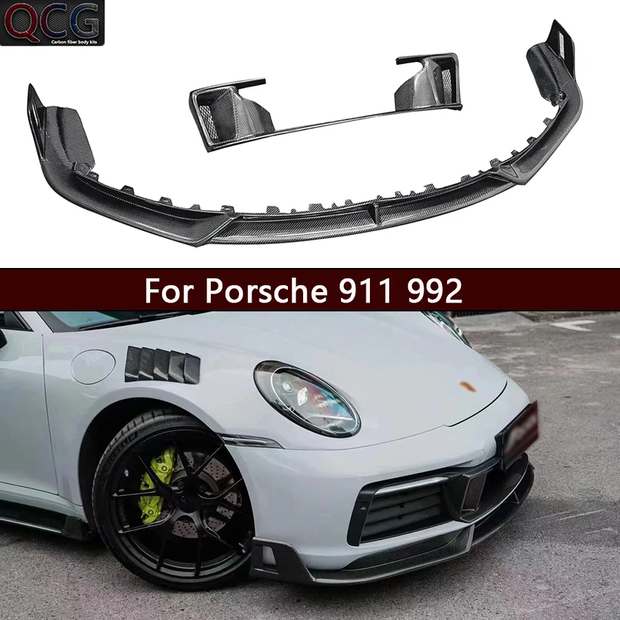 

For Porsche 911 992 Carbon Fiber Front Lip Car Front Bumper Splitter Chin Spoiler Diffuser Upgrade Car Accessories body kit