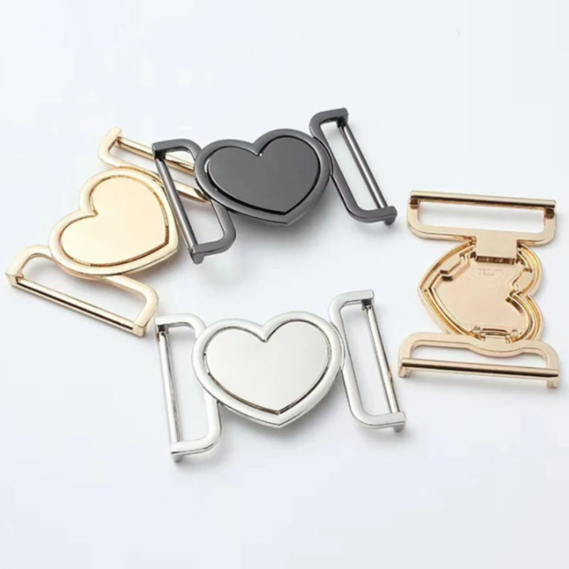 Heart Buckle For Belt Gold Sliver Black Decorative Buckle Fastener for Coats Waist Belt Leather Craft Backpack Strap Webbing