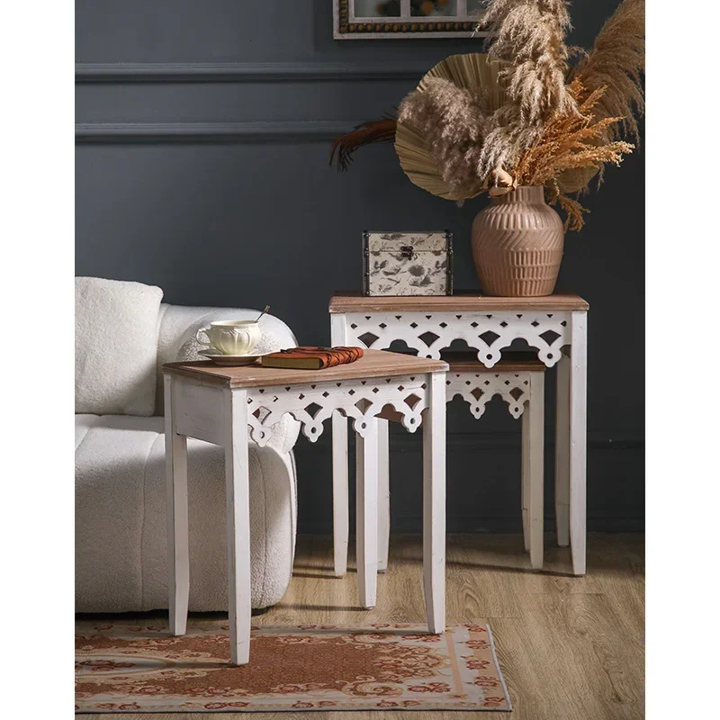 

z French Vintage Style Coffee Table Set f 3 Home Small Apartment B&B Hotel Rectangle Wood Living Room Furniture