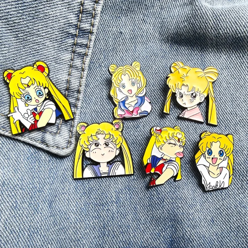 

Creativity Anime Sailor Moon Series Metal Badge Kawaii Cartoon Character Cute Printing Personality Backpack Brooch Gift