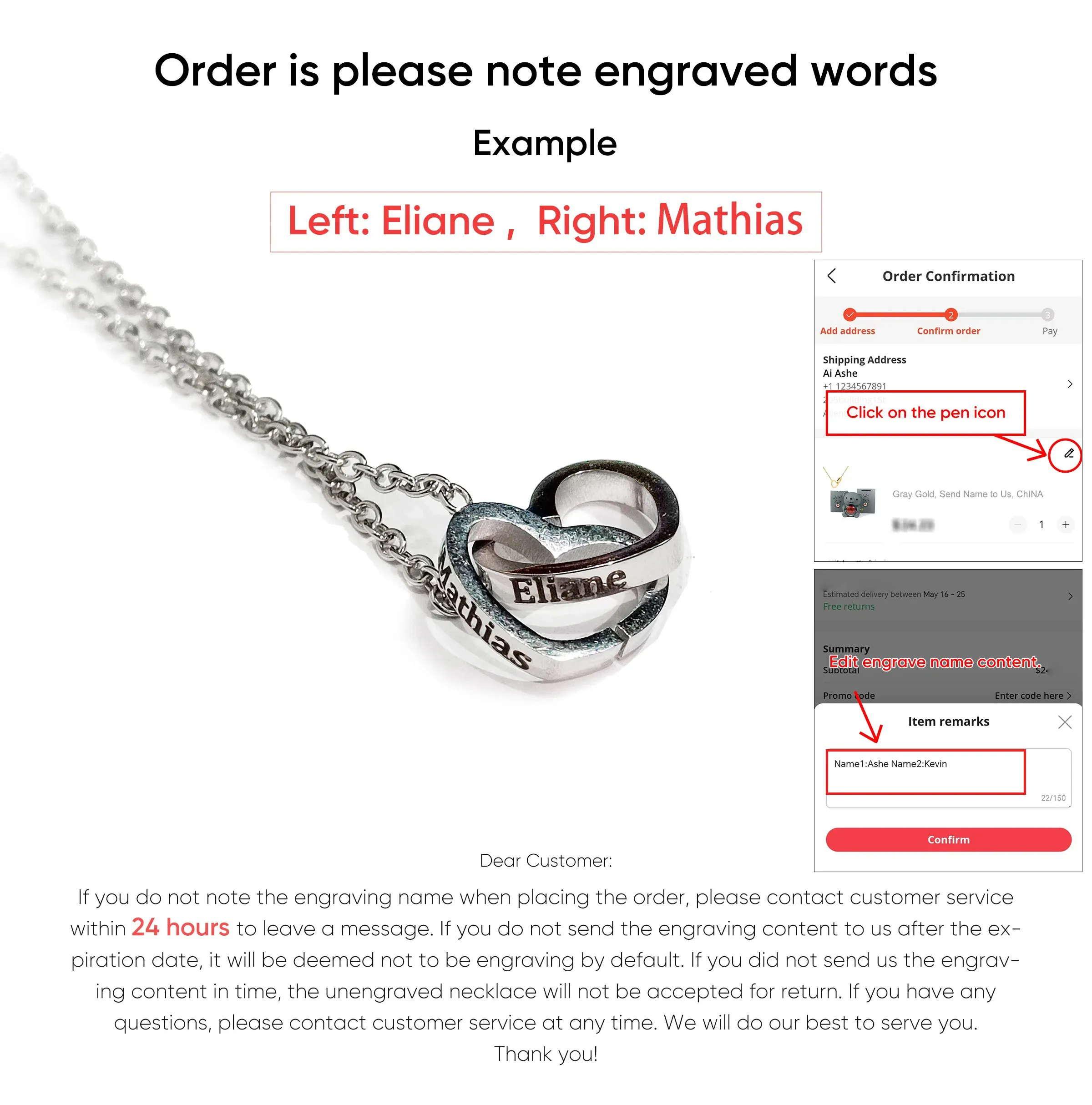 Leticia Lima اسم مخصص قلادة صندوق دوار مزدوج القلب صندوق الورد الأبدي لهدية عيد الحب