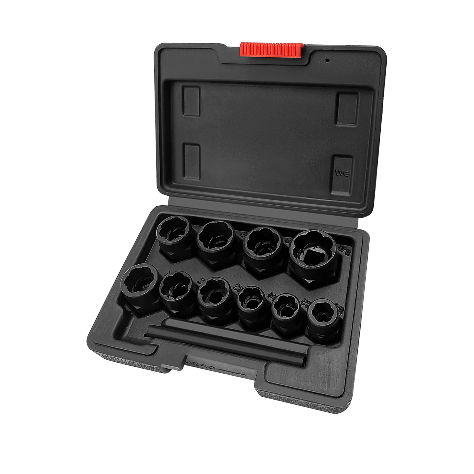 11Pcs Twist Socket Set Damaged Lug Nut Lock Remover Extractor Tool Metric 9mm To 19mm Car Repair Tools Kit with Black Case