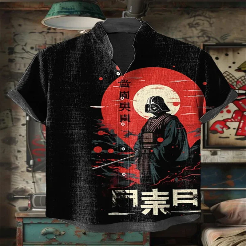 

Men's 3D Red Sun Samurai Art Print Short Sleeve Shirt Knight Laser Sword Japanese Art Print Short Sleeve Shirt