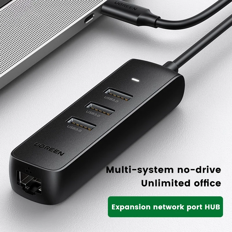 USB UGREEN type C Splitter 4 Port Expansion Hub USB3.0 + Gigabit LAN Adapter Durable ABS Material for Laptop Desktop Computer