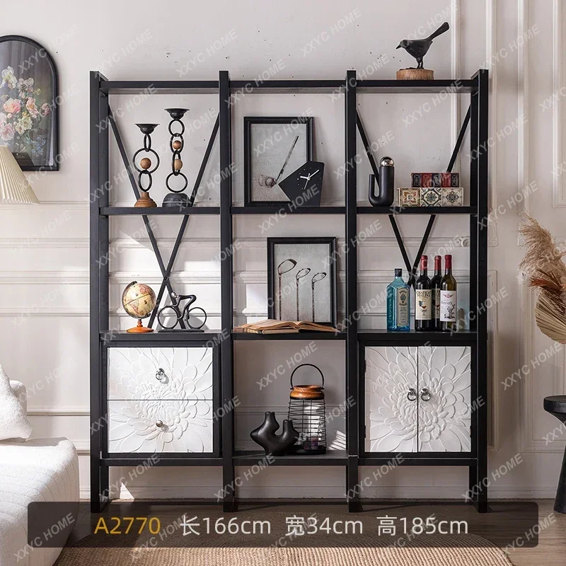 ZZSimple modern wood black and white log color display cabinet with drawer shelf home famous place decorative bookshelf