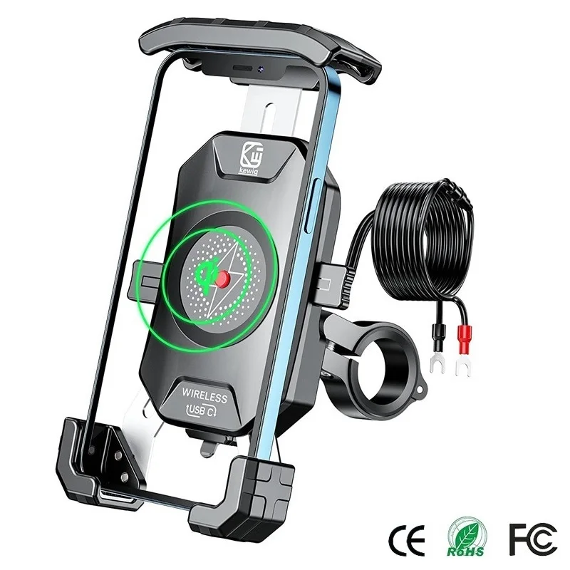 

Motorcycle Phone Holder Fit 4-7 Inch Smartphone 15W Wireless USB C Fast Charger Moto Bike Cellphone Mount Aluminum 360 Rotation