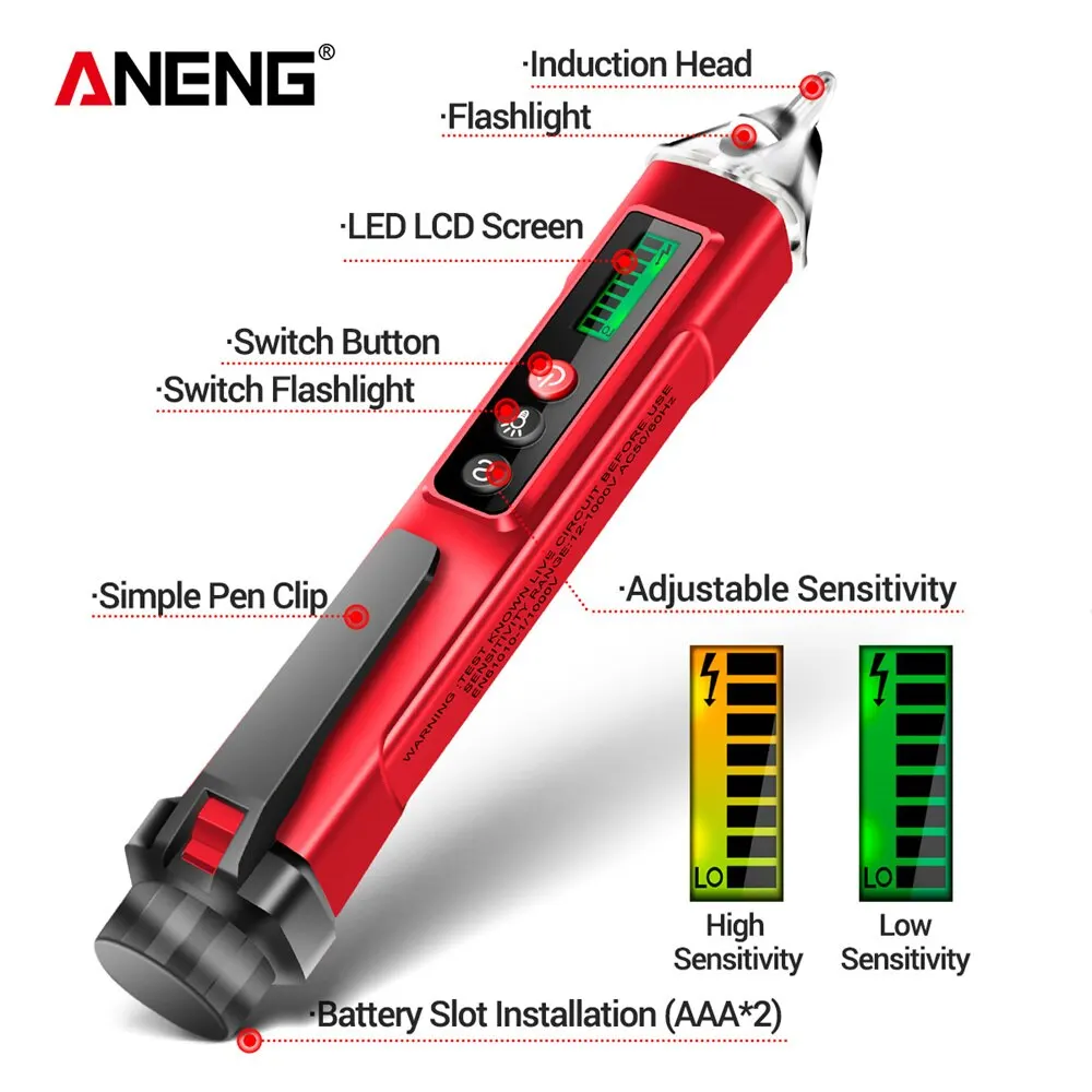 ANENG VC1010 Digital Smart AC/DC Voltage Detectors Non-Contact Tester Pen Meter 12-1000V Current Electric Sensor Test Pencil