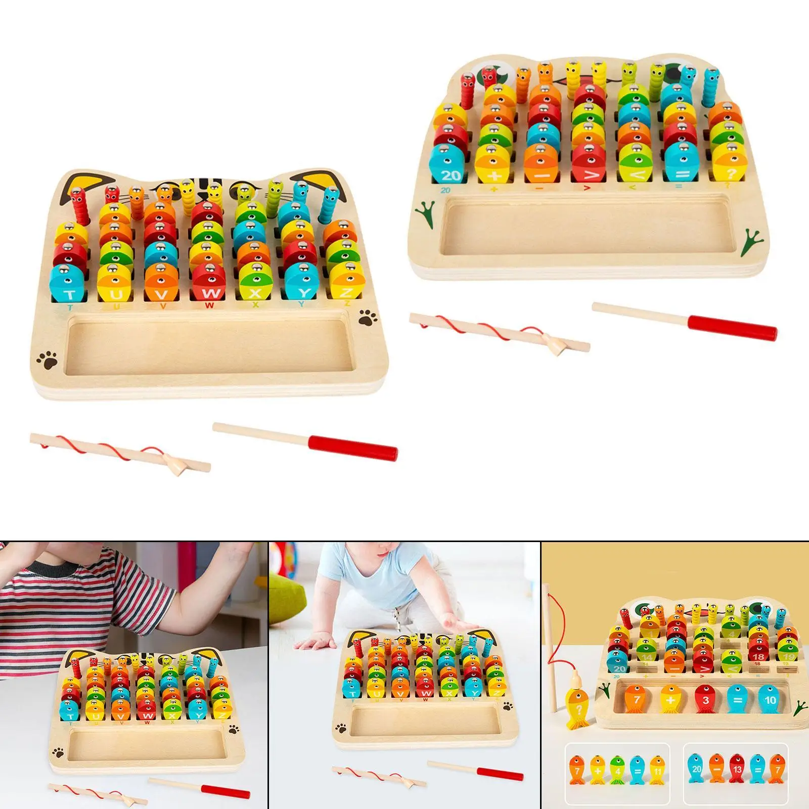 Wooden Fishing Game Board Game Toy Fine Motor Skill Toy Color Sorting Puzzle for Boys Girls Preschool Kids Children Party Favors