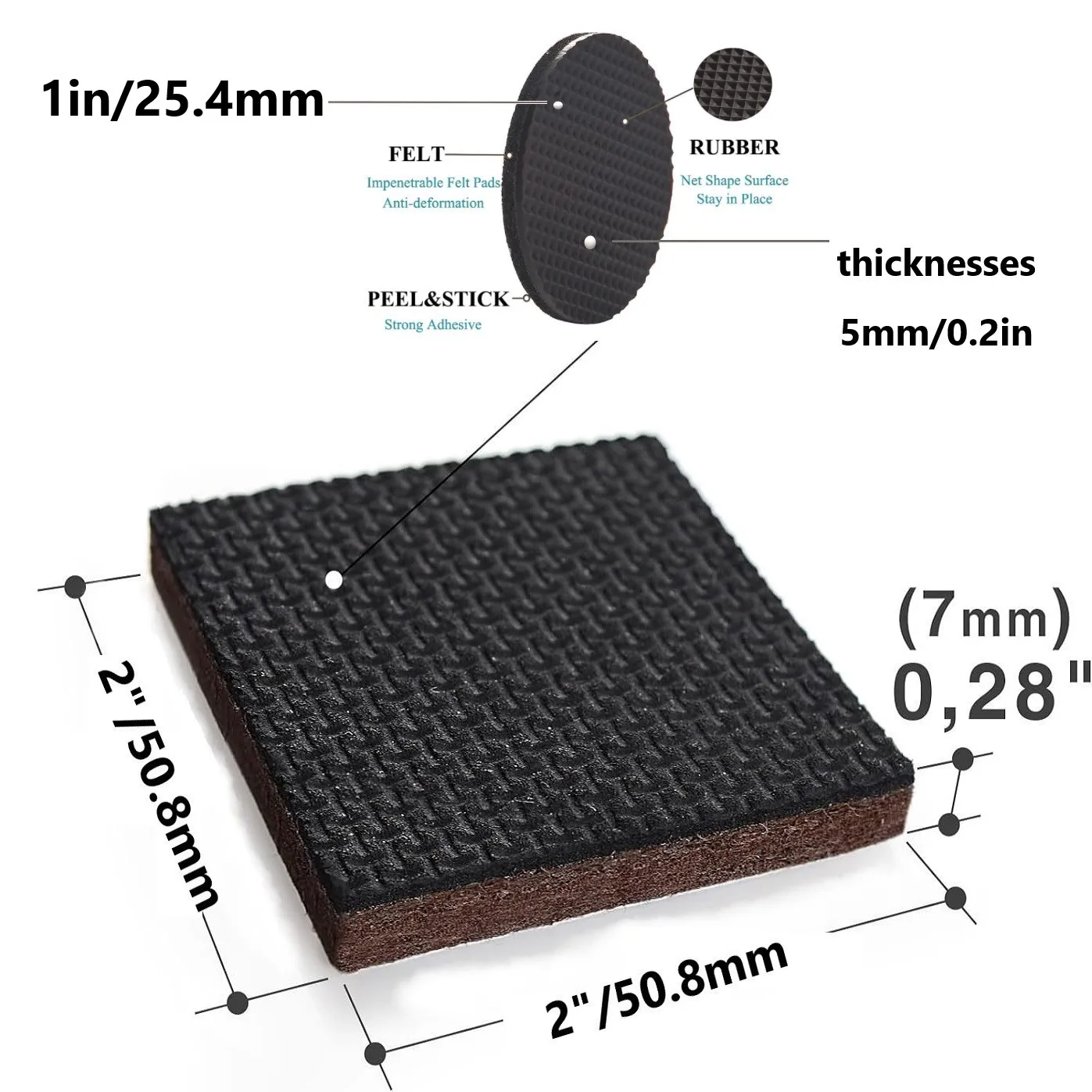 Syiniix Non Slip Furniture Pads for Hardwood Floors 60 PCS - 36 Round 1in + 24 Square 2in Anti Slip Furniture Pads - Self-Adh