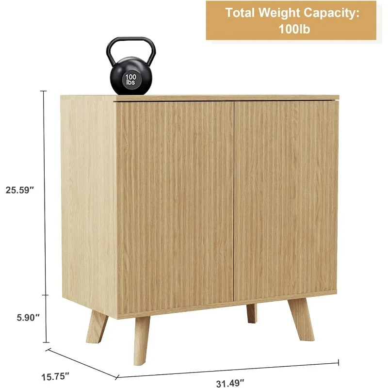 Modern Sideboard Buffet Cabinet Console Table, Accent Storage Cabinet Credenza Buffer Cabinet with 4 Fluted Doors