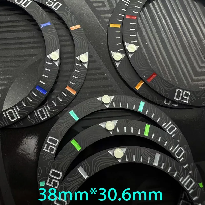 38mm Imitation carbon fiber Curved Ceramics Bezel Insert Fits SKX007 SRPD SKX009 GMT Watch Case NH35 NH36 Bezel Ring Watch Parts