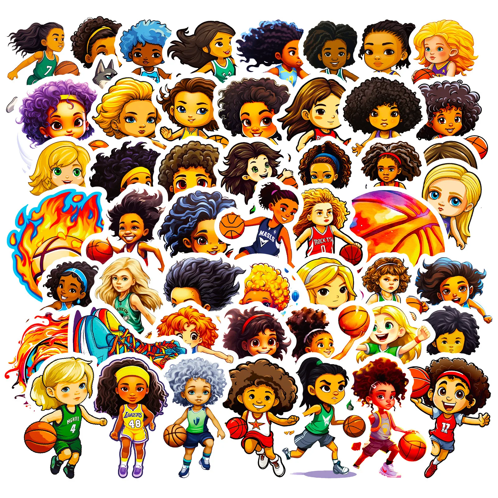 

50Pcs Creative Cartoon Women's Basketball Series Graffiti Stickers Suitable for Laptop Helmets Desktop Decoration DIY Stickers