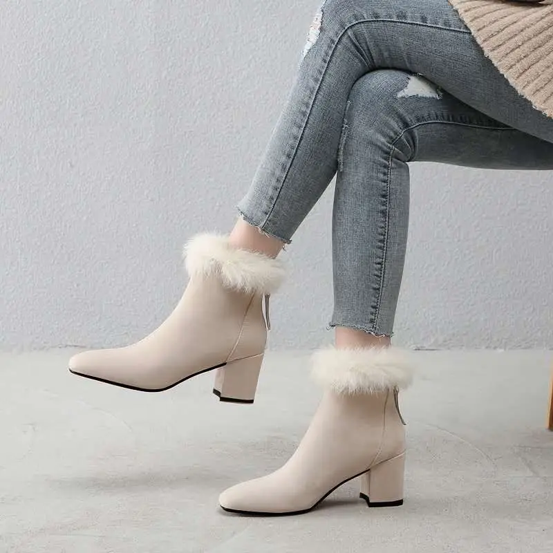 Booties Furry Fleece-Lined Warm Black Female Short Shoes On Offer New Rock Comfortable and Elegant Autumn In Women's Ankle Boots view 2
