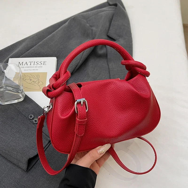 

Knotted Handle Bag Lady Fashion Pleated Cloud Bag Black Wine Red Handbag Quality Lichee Leather Shoulder Crossbody Bag Small